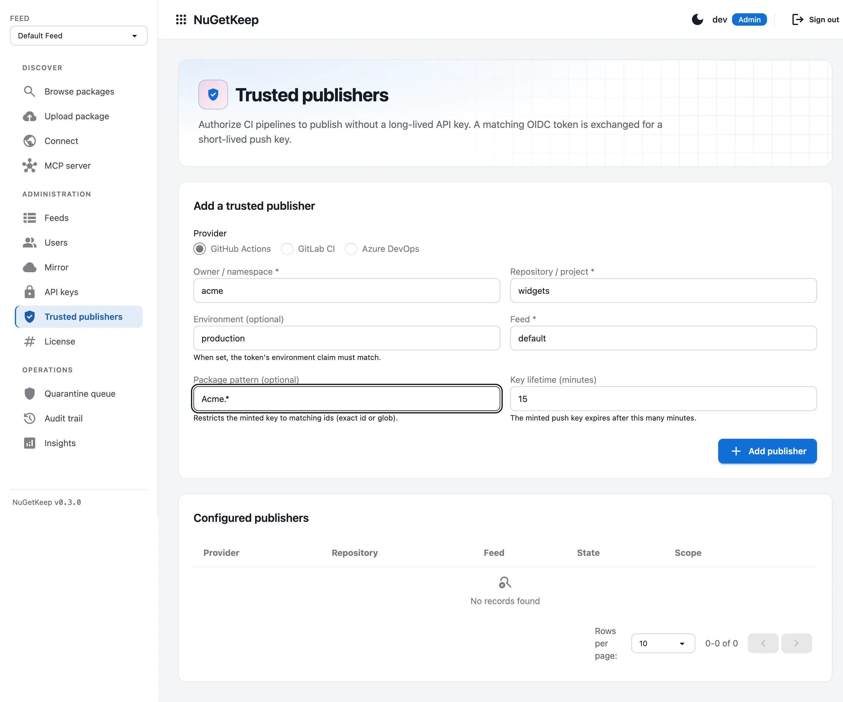 NuGetKeep — Trusted publishing